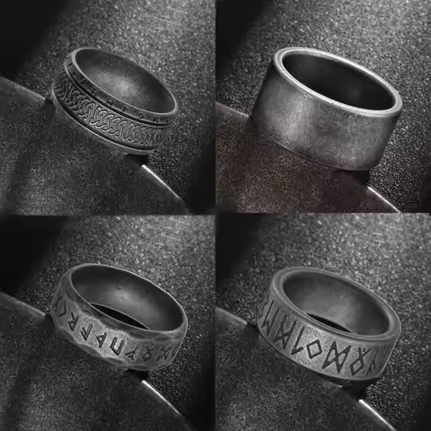 Hiphop 8/10/12mm Antique Silver Color Stainless Steel Rings For Men Women Retro Viking Rune Ring Punk Gothic Rock Biker Jewelry
