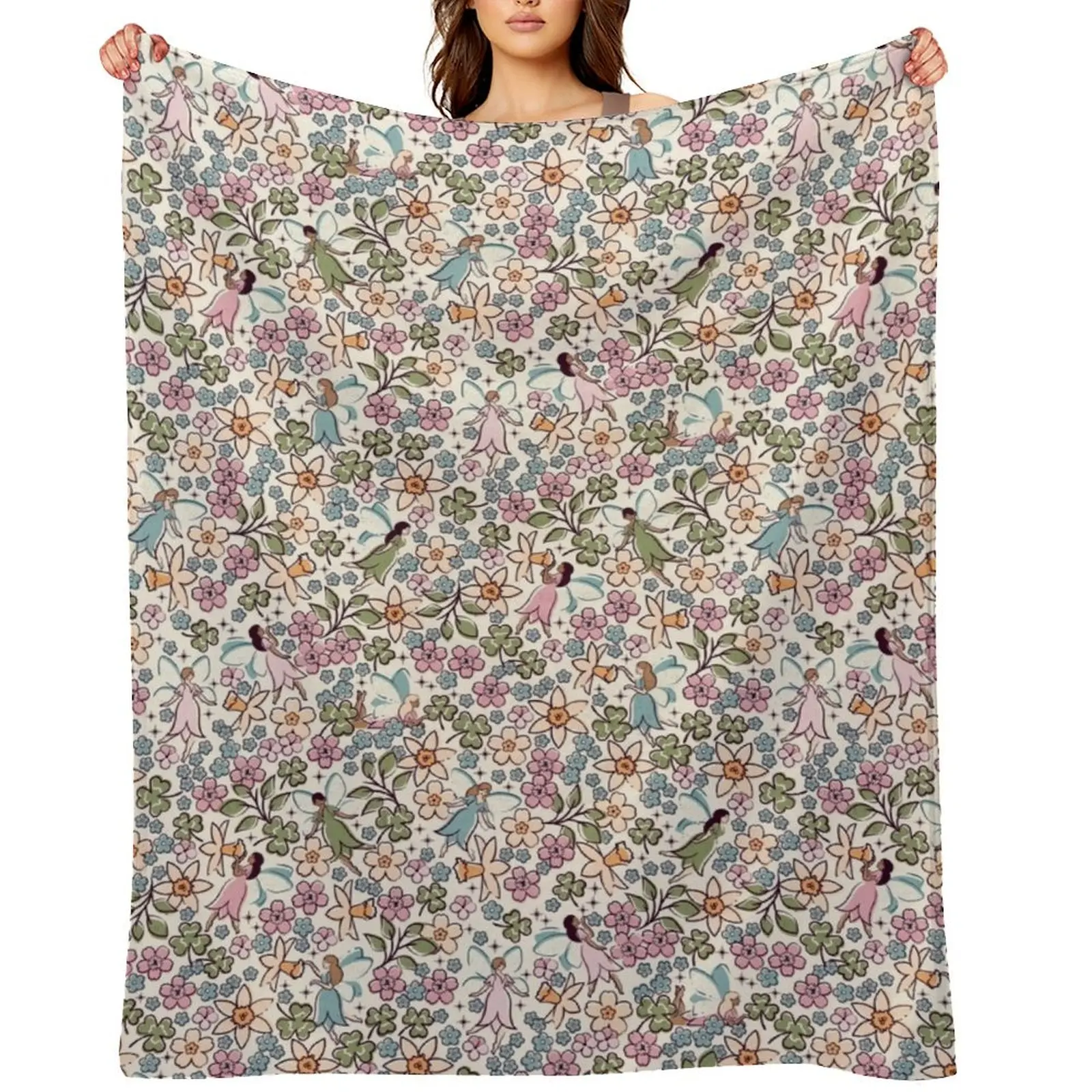 

Spring Fairies - Ivory Throw Blanket Thermals For Travel Weighted Custom Winter beds Blankets