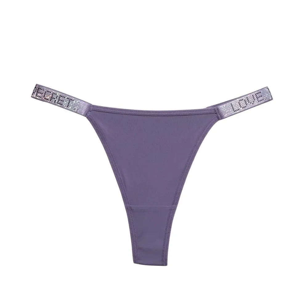 Fashion Low Waist Rhinestone Thongs Traceless Solid Color Glitter Belt Briefs Underpants Soft T-back Panties Girls
