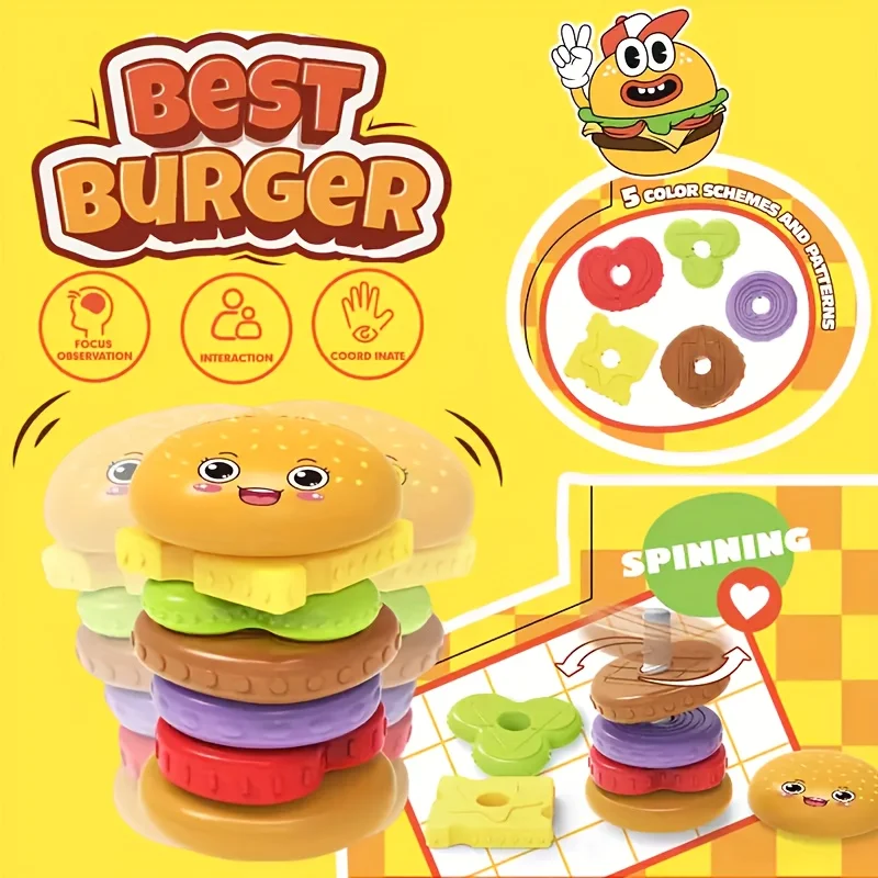Giocattolo impilato a forma di hamburger, abilità motorie fini e giochi di coordinazione occhio-mano, regali di compleanno/Natale/Halloween per neonati