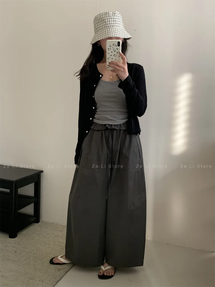Korean Casual Ruffle Trim Quick-dry Lounge Pants - 2026 Summer New Arrival - High Waist, Loose Fit, Versatile Wide Leg Trousers