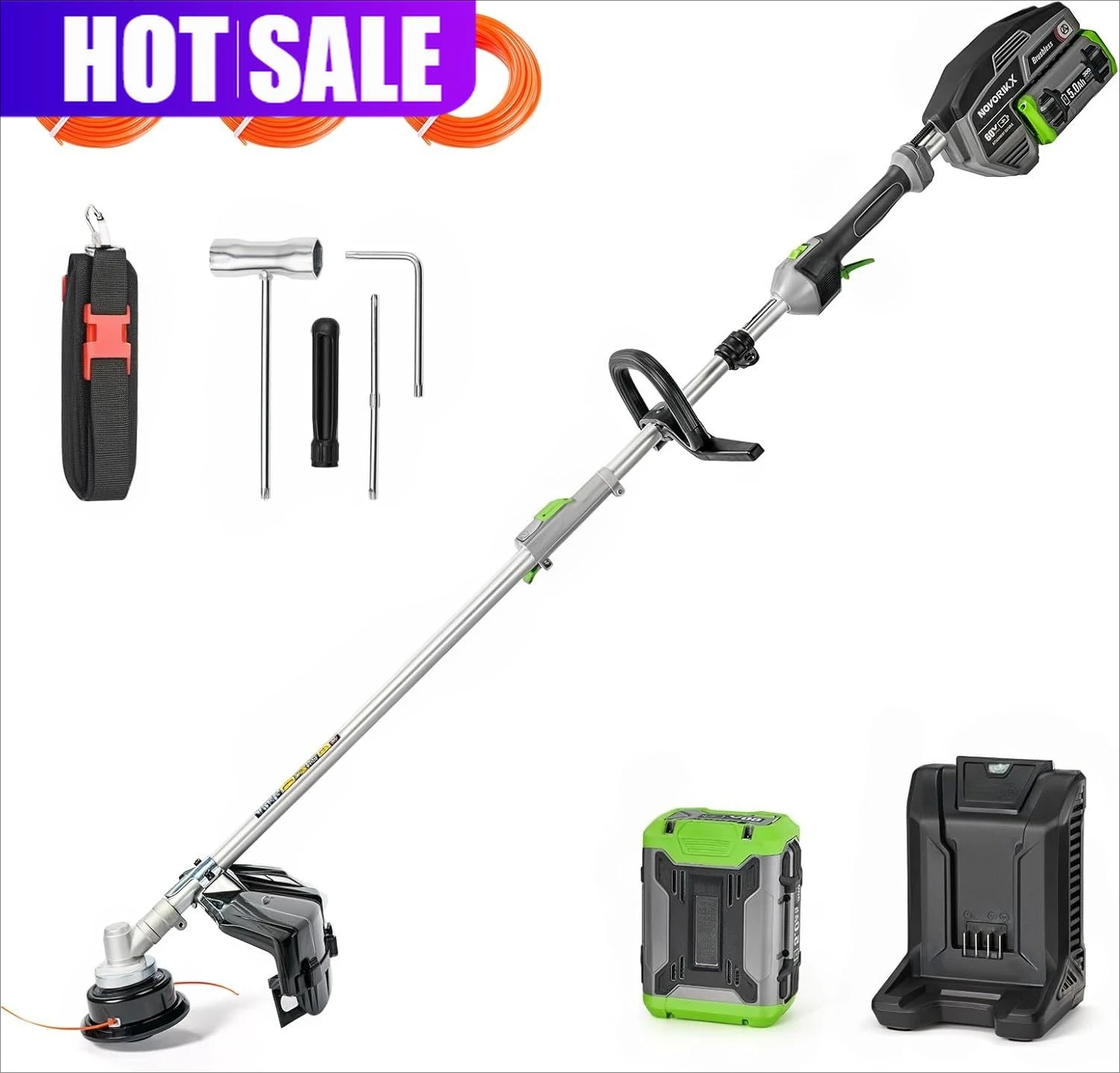 

60V Cordless String Trimmer 17" Trimmer Weed Wacker, 2-Speed Brushless Weed Eater, Attachment Capable