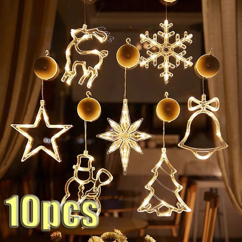 Christmas LED Light Snowflake Santa Hanging Sucker Lamp Window Ornaments Decoration for Home Xmas Navidad 2023 New Year Decor