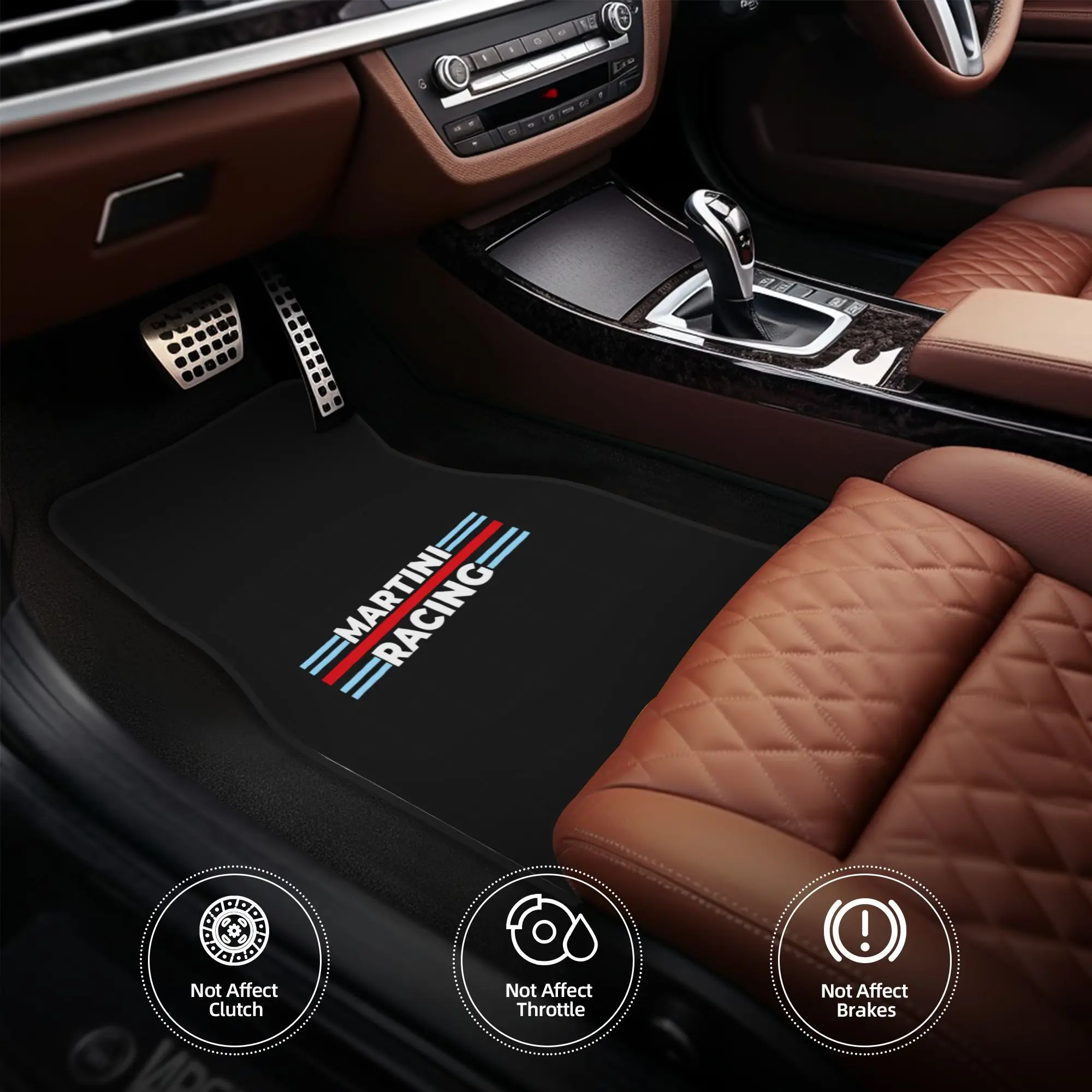 Martini Racing Car Floor Mat Set Includes Four Pieces For Full Coverage Across Front And Rear Fits Well With Modern Or Classic V