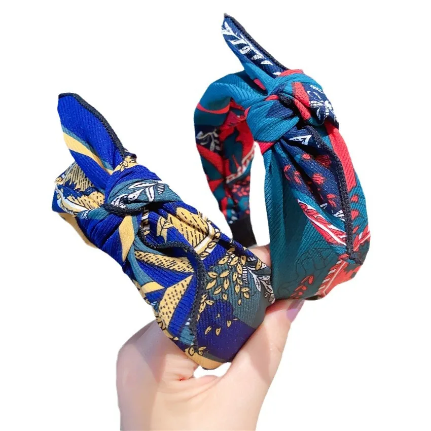 

Korean fabric wide edge headband with bow, ethnic style hair card, Japanese and Korean version floral headpiece