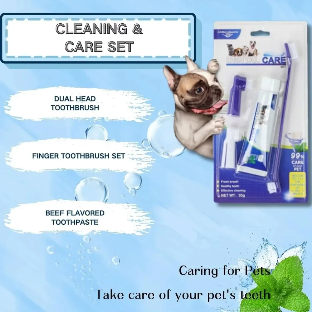 Pet Toothbrush Toothpaste Finger Set Cat Dog Oral Cleaning Care Fresh Breath Cute Modeling Double Head Toothbrush Pet Supplies