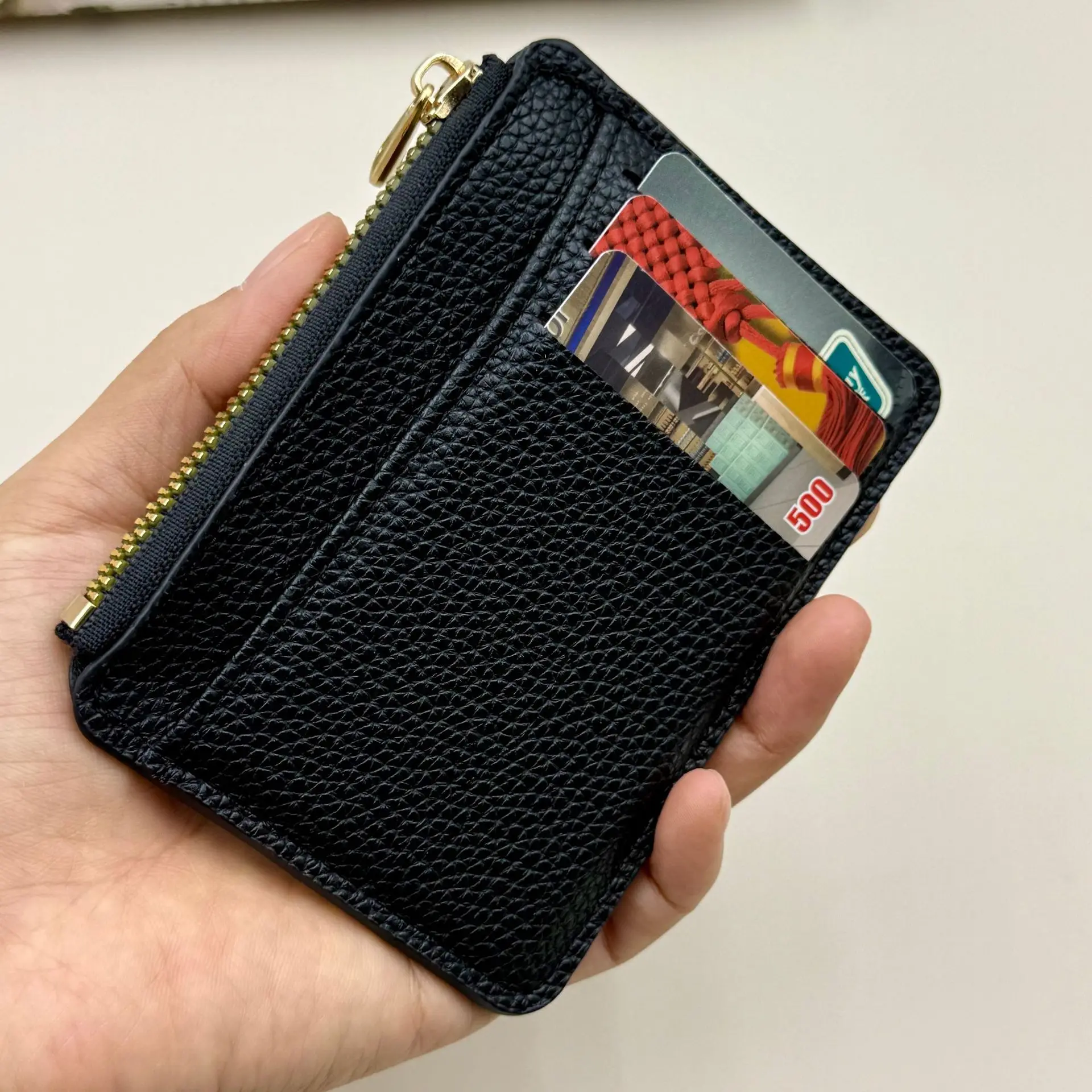 Portfelik na karty Homefish Mini Zipper CardBag Slim ID Bank Purse Wallet Credit Organizer Przenośny Mały Ultracienki Krótki Portfel Męski Czarny — zdjęcie 5
