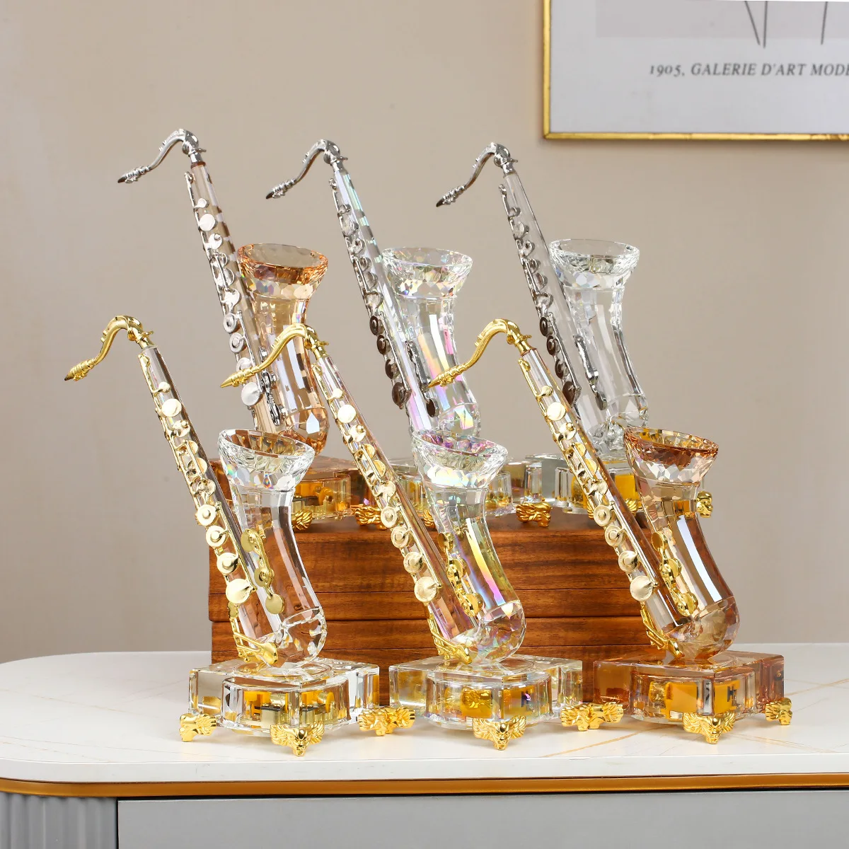 Crystal Saxophone Model, Luxury Desktop Art Craft for Living Room, Musical Instrument Decor Gift