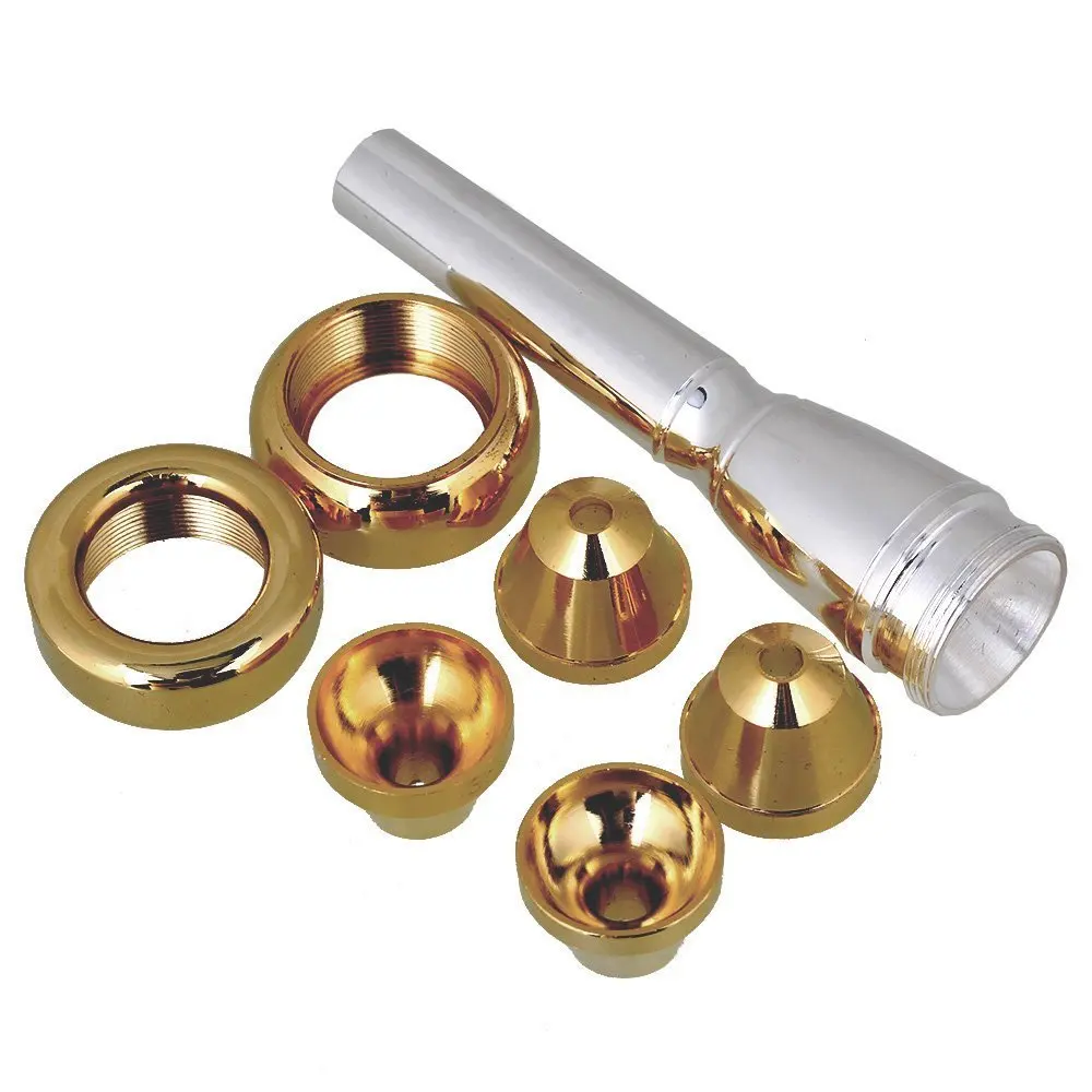 Gold Plated Trumpet Mouthpiece Set, Bach Style 7,3C,2C,2B,3B, Professional Brass Instrument Replacement Accessory