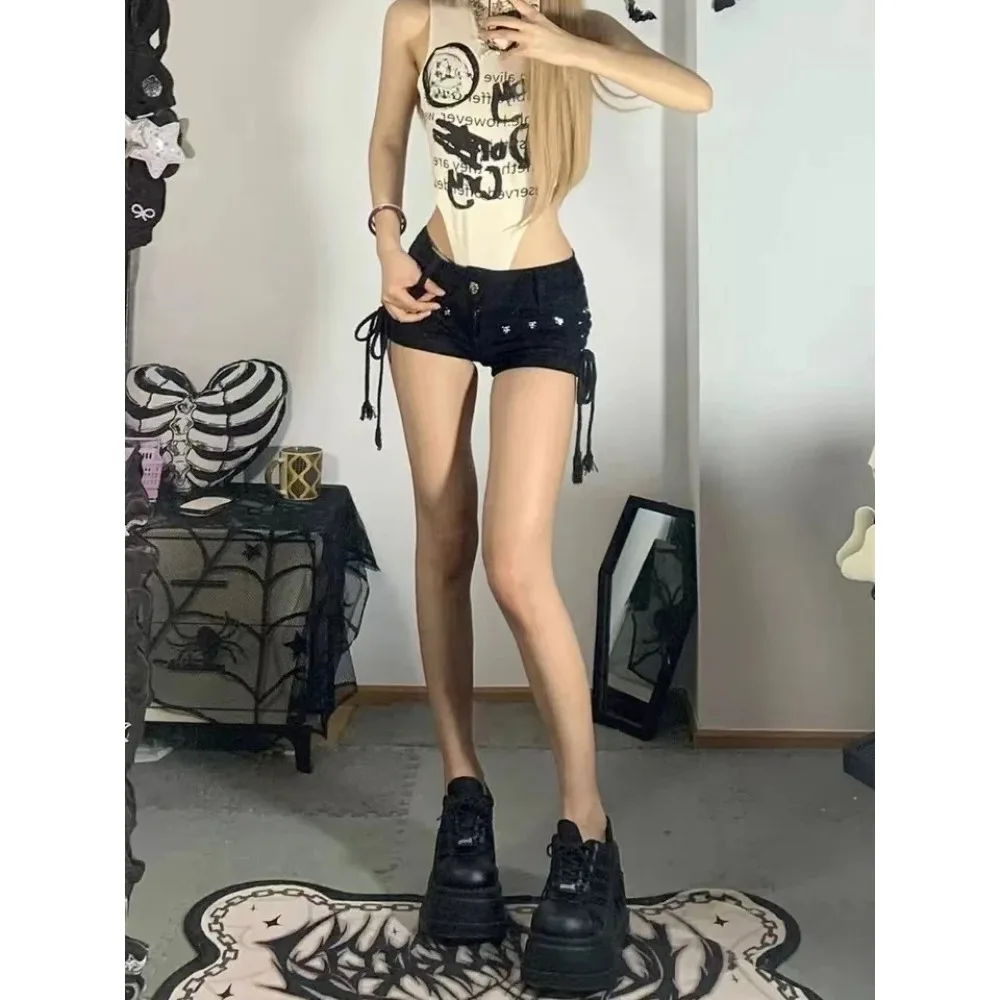 شورت نسائي نحيل إبداعي برباط علوي ملابس شارع شعبية يومية شخصية للطلاب عطلة موضة مثيرة أمريكية ريترو للترفيه