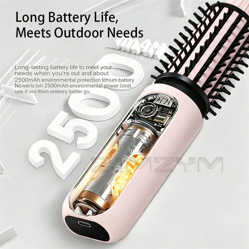 Wireless Hair Curling Brush Negative Ion Curling Iron Volumizing Curling Wand for Bangs High Root Styling