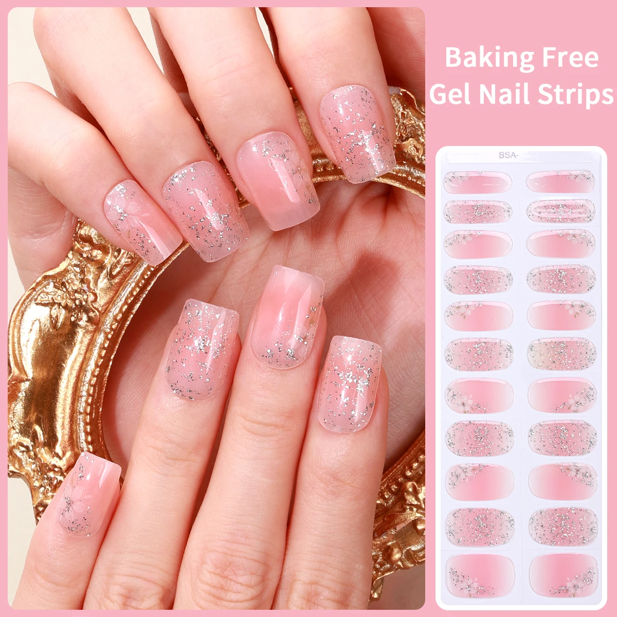 22Tips French Gel Nail Strips Glittering Colorful Macaroon Self-Adhesive Bake Free Nails Wraps Stickers for Nail Art Decoration