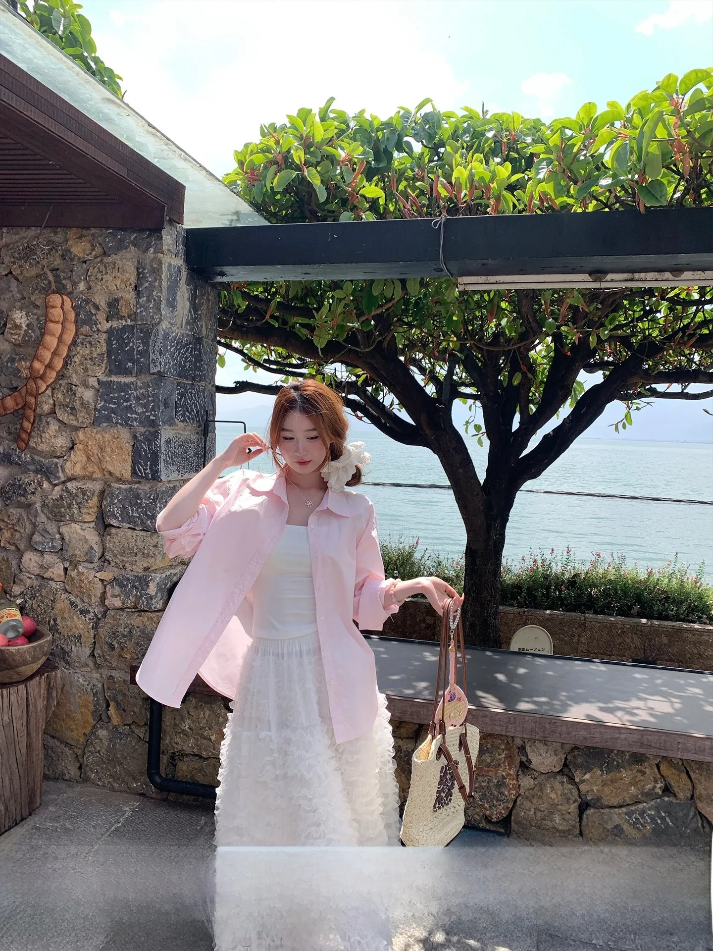 

Su San San Korean Style Pink Shirt Women's Design Sensation Fashionable Collared Blouse Outerwear Sun Protection Long Sleeve