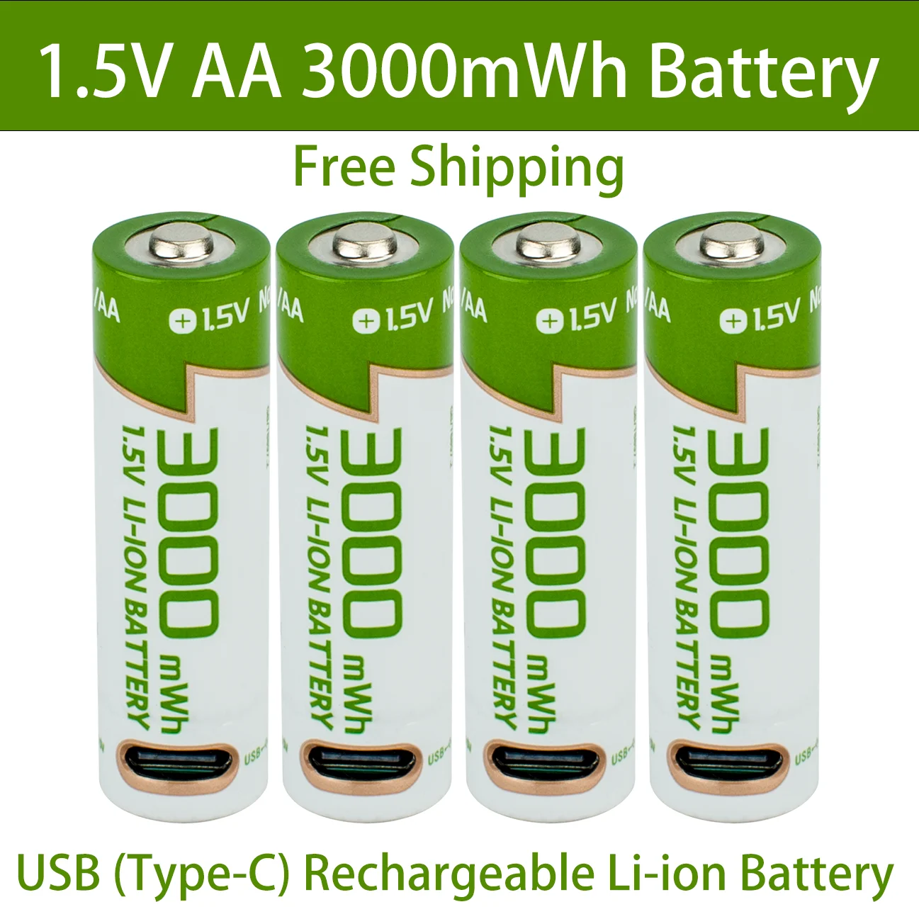 

1.5V High-Capacity Lithium AA Rechargeable Battery Li-ion 3000mWh with USB Type-C Fast Charging for remotes,toys,mouse,keyboard