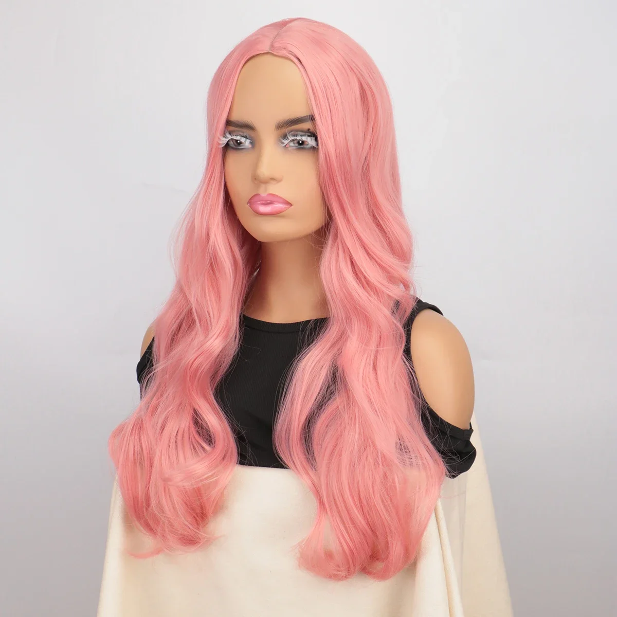 طويل مجعد متموج الوردي شعر مستعار تأثيري هالوين زي شعر مستعار للنساء الشعر الاصطناعية كوس حزب أنيمي الباروكات