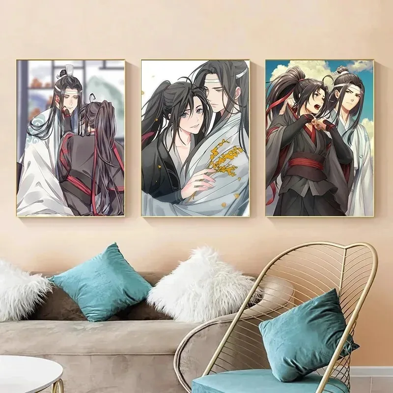 Popular Chinese Anime Mo Dao Zu Shi Canvas Painting Poster Wei Wuxian Lan Wangji Gay Love for Living Room Bedroom Home Decor