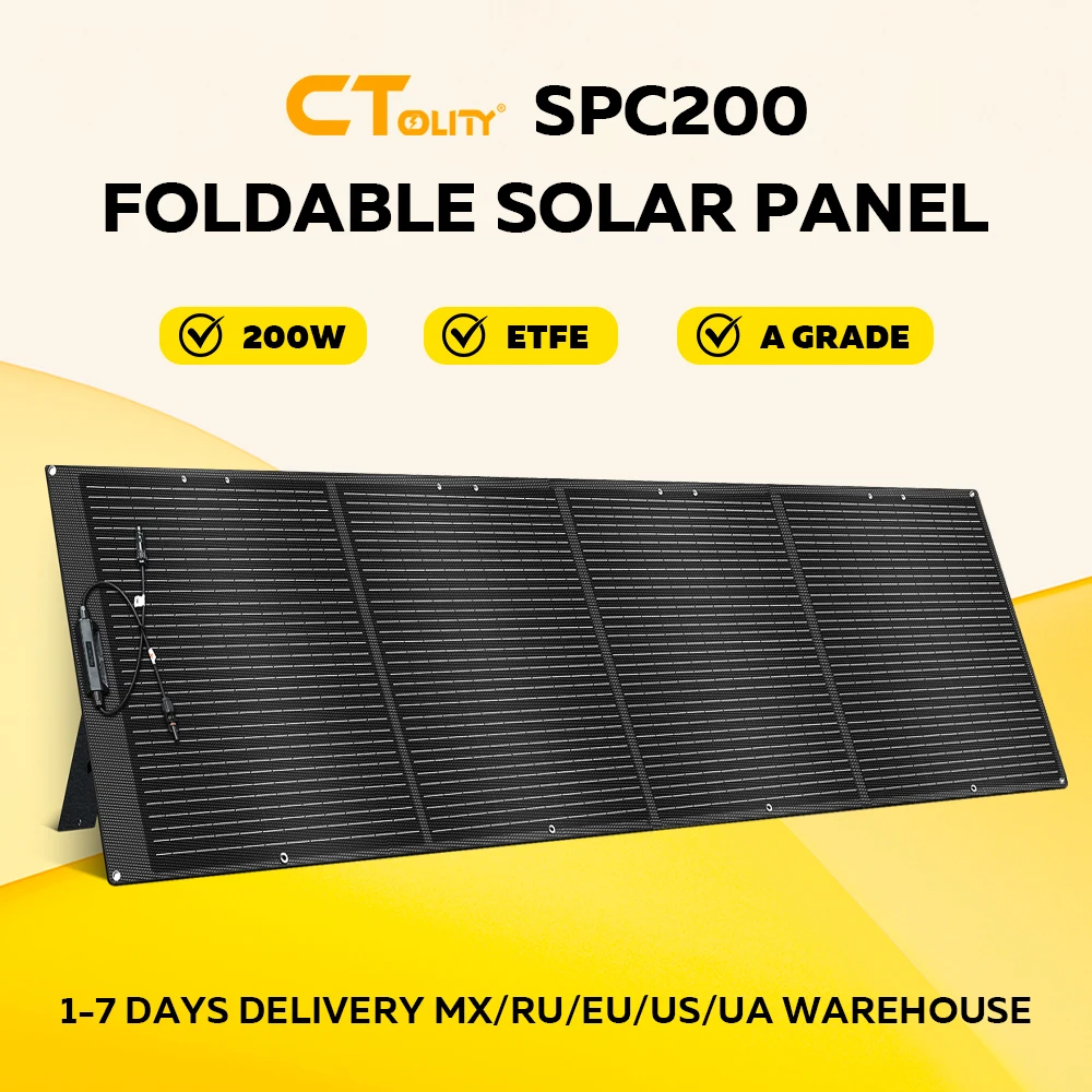 CTOLITY SPC200 200 واط لوحة طاقة شمسية قابلة للطي درجة ETFE IP68 مقاوم للماء كفاءة عالية 23% 20.5 فولت مولد طاقة شمسية 16AWG 1 متر RV Camp