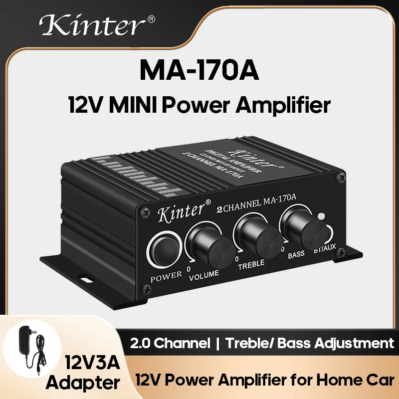 KINTER 12V Mini Audio Amplifier Bluetooth Stereo Class D Power Amplifier RCA Hi-Fi MA-170 Home Theater Vehicle Audio