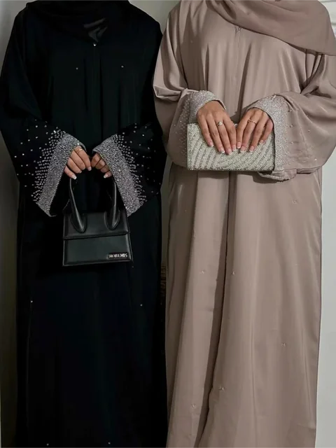 Eid Muslim Diamond Abaya dla kobiet Button Cardigan Up Jalabiya Ramadan Dress 2024 Ramadan Caftan Party Long Robe Vestido Largos