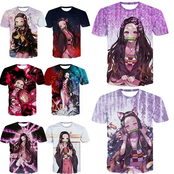 

New Summer Anime Demon Slayer Short-sleeved Round Neck T-shirt Fashion and Popular Japanese Nidouzi Men's 3D Printing T-shirt