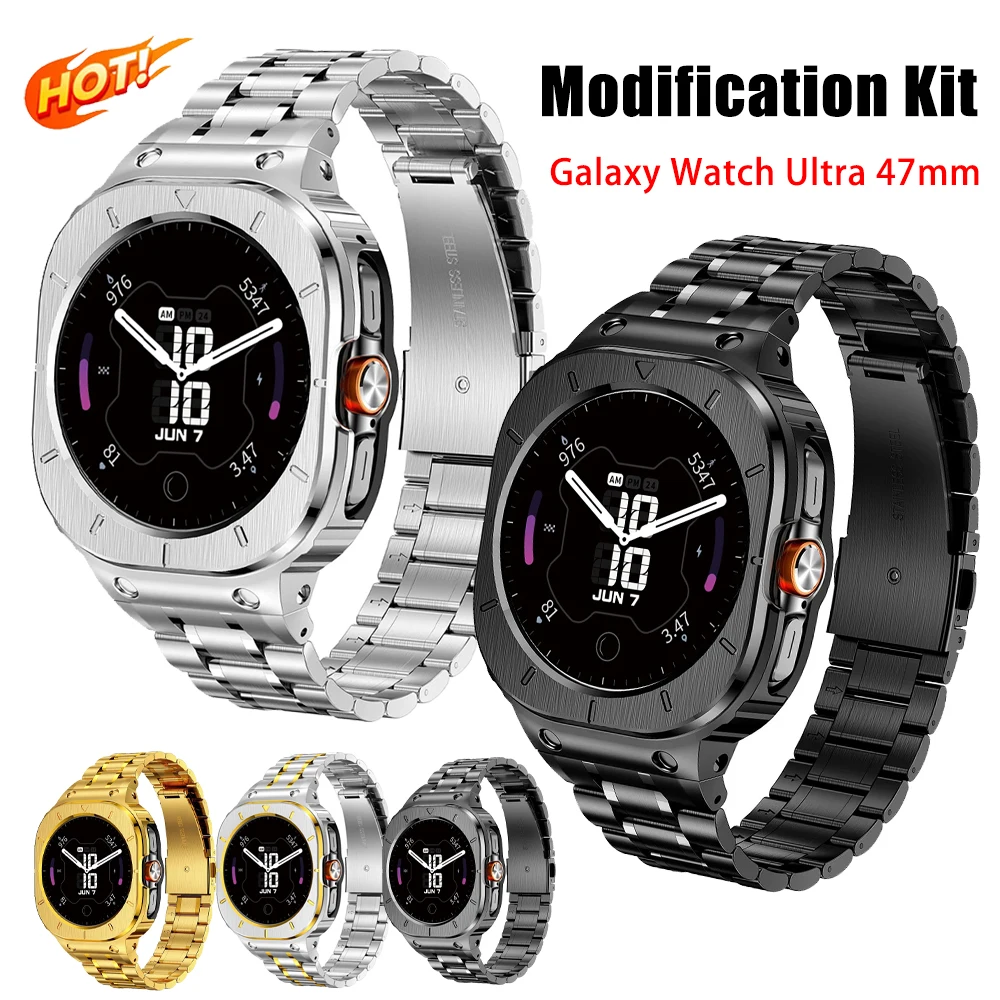 改造キット-ステンレススチール製-samsung-galaxy-watch-ultra-2025-47mm用-耐衝撃メタルケースストラップ-galaxy-watch-ultra-47mm用