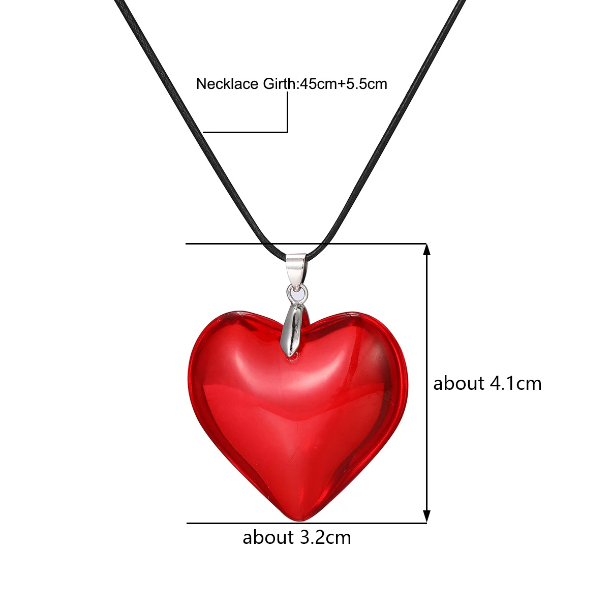 Colorful Big Heart Shape Pendant Necklace Simple Transparent Glass Puffy Love Heart Beaded Clavicle Chain Necklace BigLove Heart
