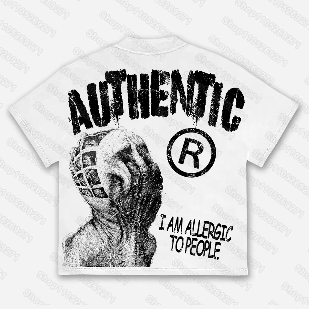 2026 New 90s Vintage I Am Allergic To People Fun Portrait Print T-shirt Unisex Short-sleeved Retro Stree