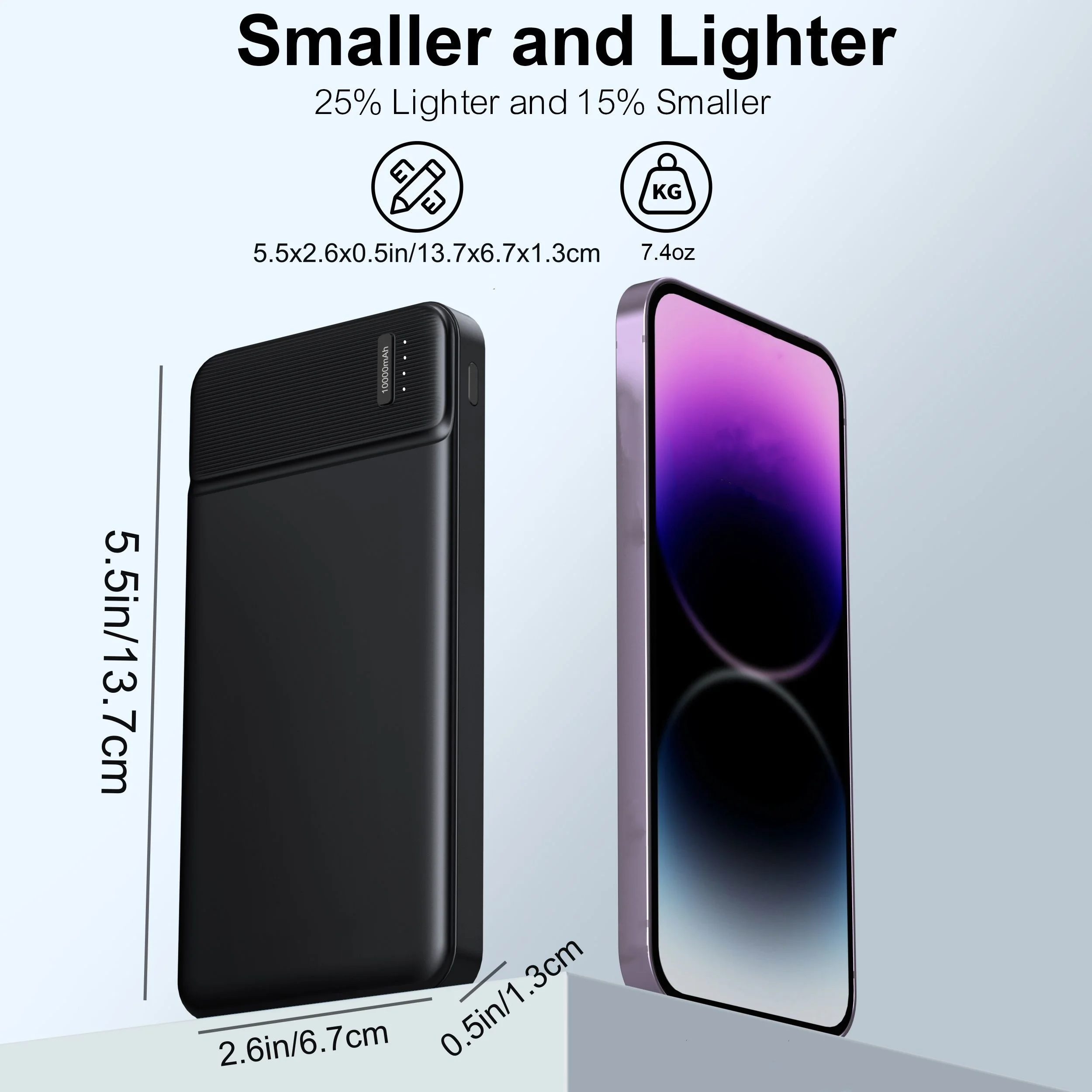 Portable Charger Power Bank 10000mAh, PD 22.5W Battery Pack, Slim Design, 3 Outputs, 2 Input.