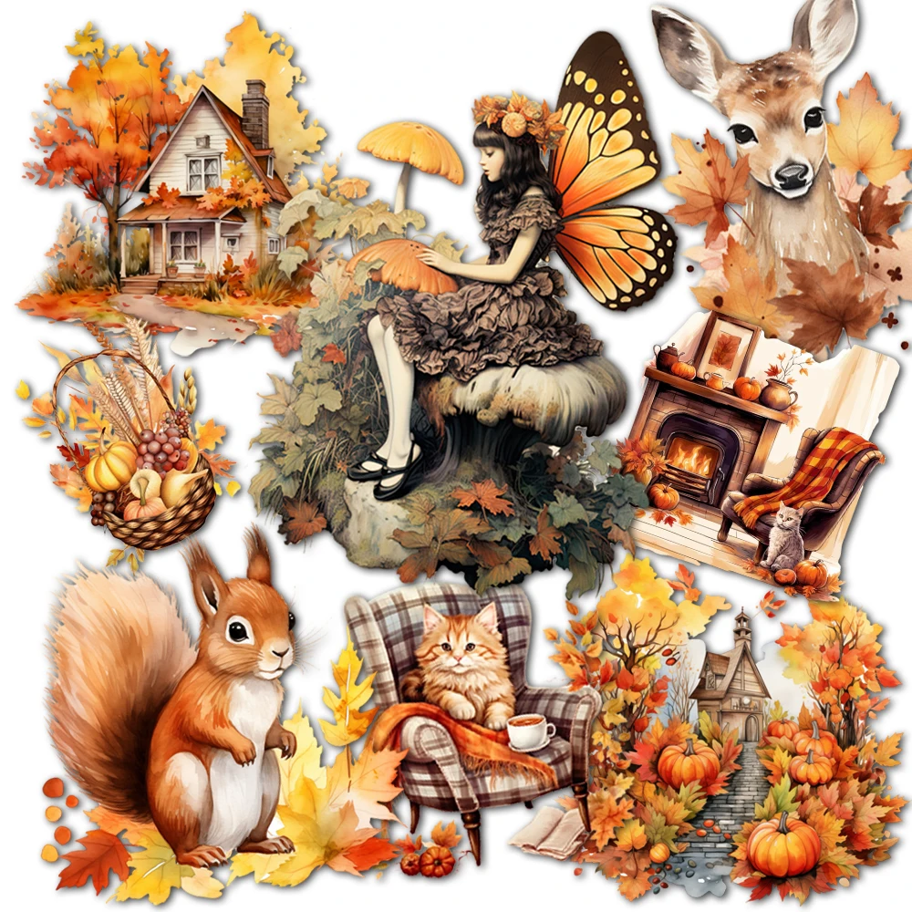 JAIIMAN120pieces Autumn Fall Fairies Self-adhesive Sticker,Perfect for DIY Crafts, Holiday Decorations,Scrapbooking Supplies