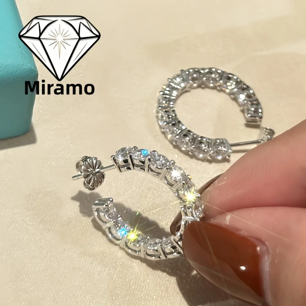 

Half Eternity Hoop Earrings Round Cut Zircon Light Luxury Versatile Stud Earrings Women's S925 Sterling Silver with Certificate