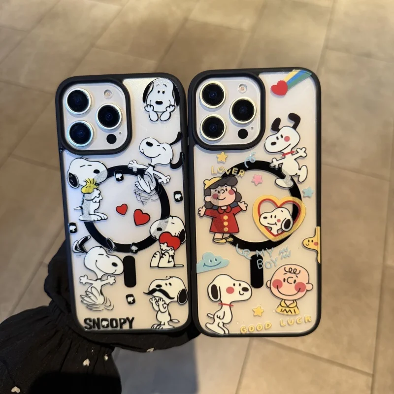 

Cute red Love Snoopy Magsafe Wireless Charge Phone Case For iPhone 12 13 14 15 16 17 Pro Max Funny cartoon Snoopy Magnetic Stand