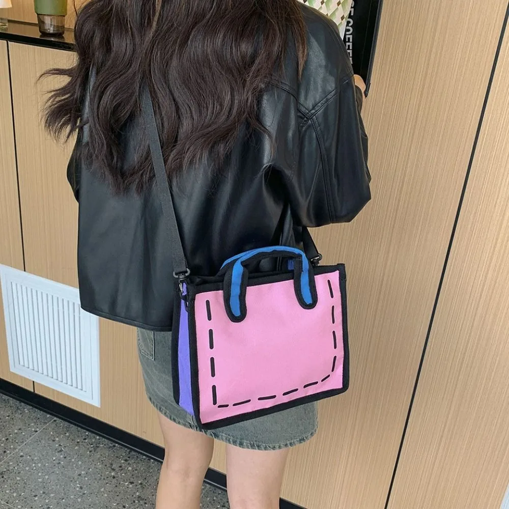 لطيف الكرتون 2D مطبوعة حمل حقيبة قماش كل مباراة الكتابة على الجدران حقيبة ساعي الكتب الهزلية الإبداعية حقيبة يد المدرسة