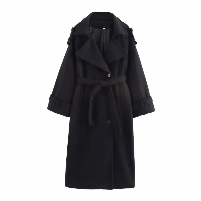

Woolen Overcoat Winter Warm Women Trench Long Coat Casual Lapel Collar Thick Elegant Lady Full Sleeves Fashion Chic Streetwear