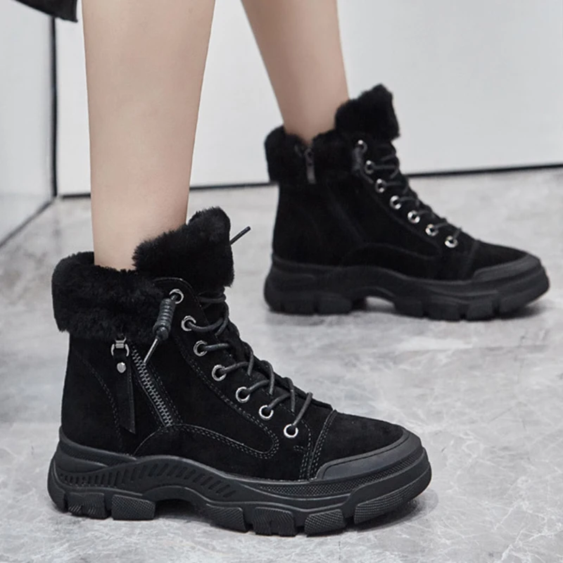 

Зимняя обувь из натуральной кожи, женские зимние ботинки, теплые плюшевые ботильоны на толстой подошве для холодной зимы, брендовые женские ботильоны, черные, коричневые YX4112