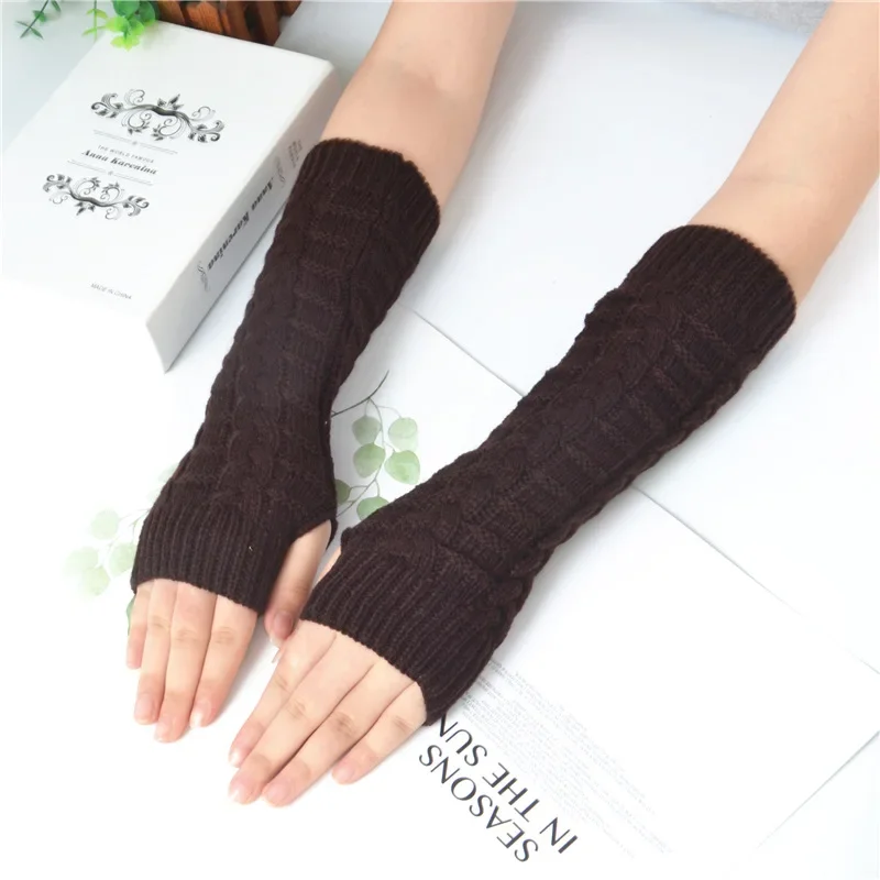 1 Pair Autumn Winter Women Knit Gloves Arm Wrist Sleeve Hand Warmer Girls Rhombus Long Half Winter Mittens Fingerless Gloves