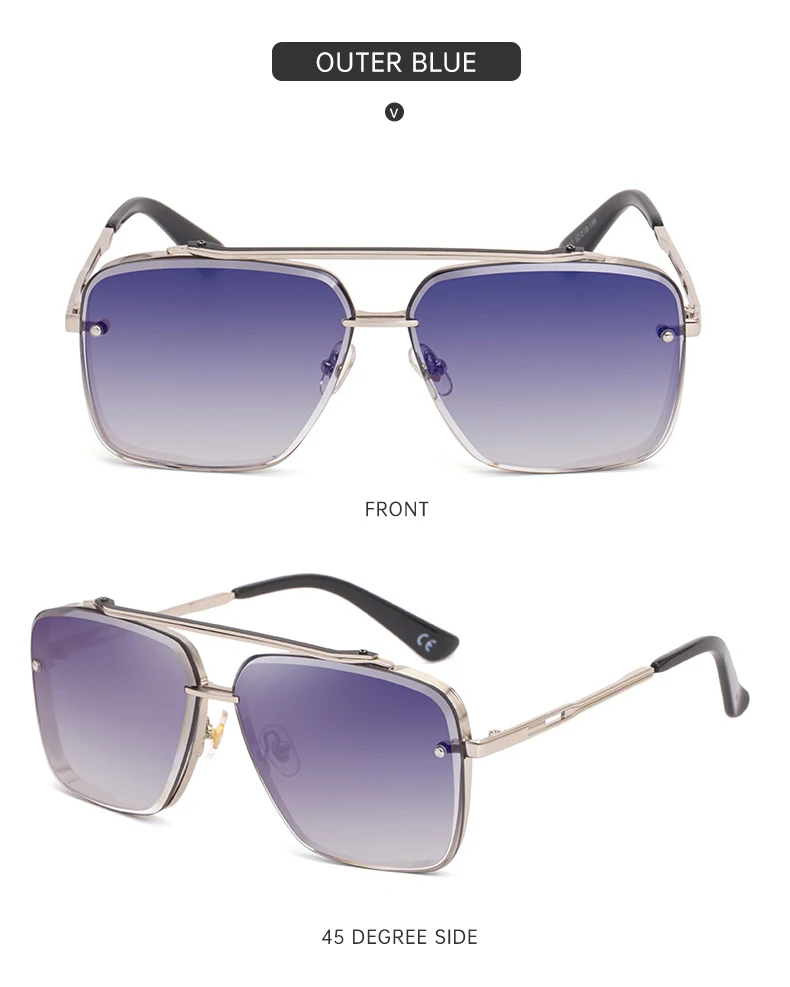 Übergroße Quadratische Randlose Sonnenbrille für Herren 2026 Luxusmarken-Designer Vintage Rahmenlose Sonnenbrillen für Männer Retro Eyewear Shades – Detail 13