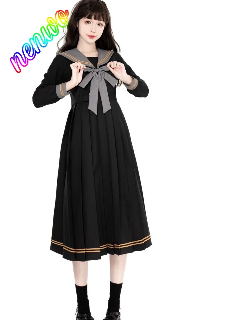 

Японское платье в стиле преппи для подростков и женщин: милое, с бантом, матросским воротником, длинными рукавами, свободное, повседневное, в стиле Лолита, для вечеринок (Vestido Festa)