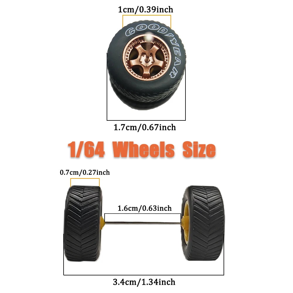 1/64 Wheels All Terrain D:17mm with Detachable Rubber Tires Five Spokes or Model Cars Refitting Parts for MINIGT (5 Sets)