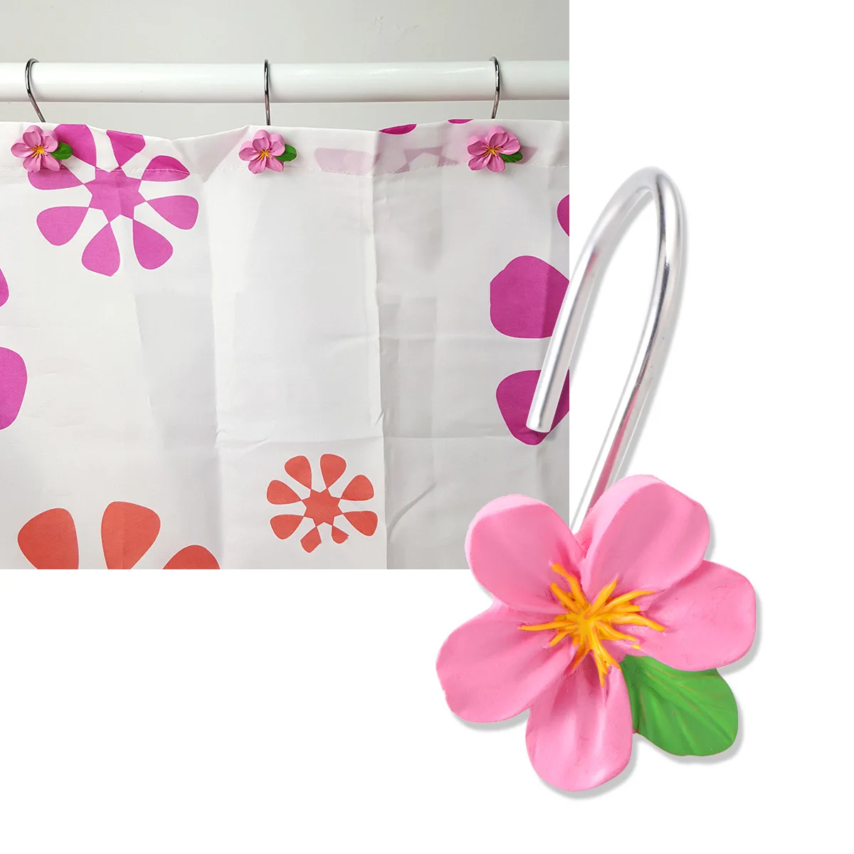

12pcs Shower Curtain Hook Multi Use Flower Shaped Resin Wall Hooks Elegant Design For Bath Curtains Clasp Accessories