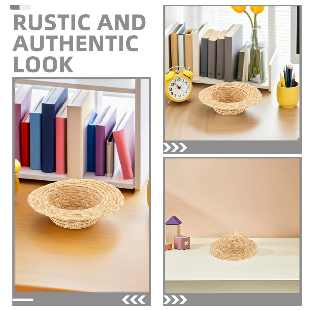 2 قطعة قبعات القش الصغيرة قبعات المنسوجة الصغيرة DIY بها بنفسك صياغة الملحقات الصغيرة صور الدعائم قبعات من القش الصغيرة ديكور المنزل