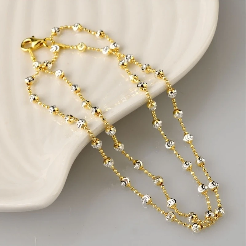 

Italy Jewelry Real 925 Silver Two Toned Rosary Bead Necklace Women Dainty Trendy Shining Stack Chain Strand Necklaces Party Gift