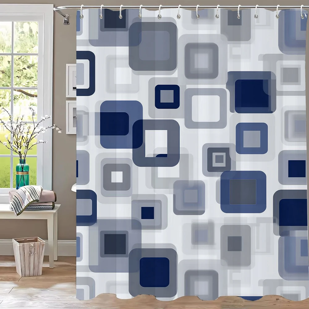 1 piece of Modern Abstract Geometric Printed Shower Curtain, Home Decorative Bathroom Curtain Polyester Curtain with Hooks
