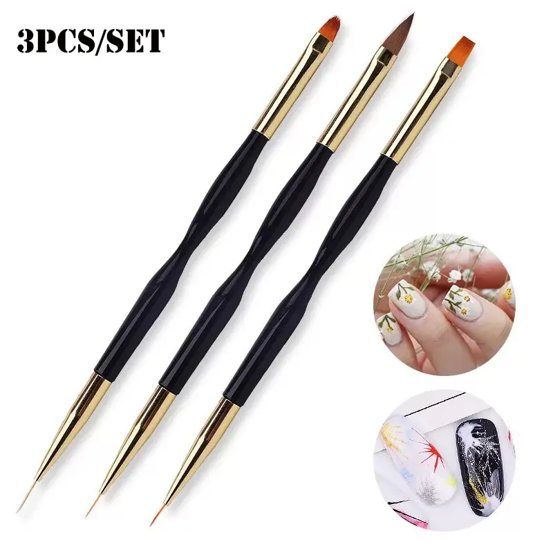 3 Pcs Manicure Brushes Dual Use Gel Gradient Brush Pinceles Ultra Thin Line Drawing Pen Dual End Nail Art Design Painting Tools