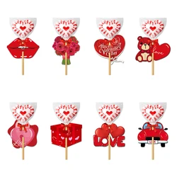 8/16/24pcs Valentine's Day Lollipop Paper Card Red Heart flowers bear shaped DIY Wrapping Candy Holder Wedding Valentines Decor