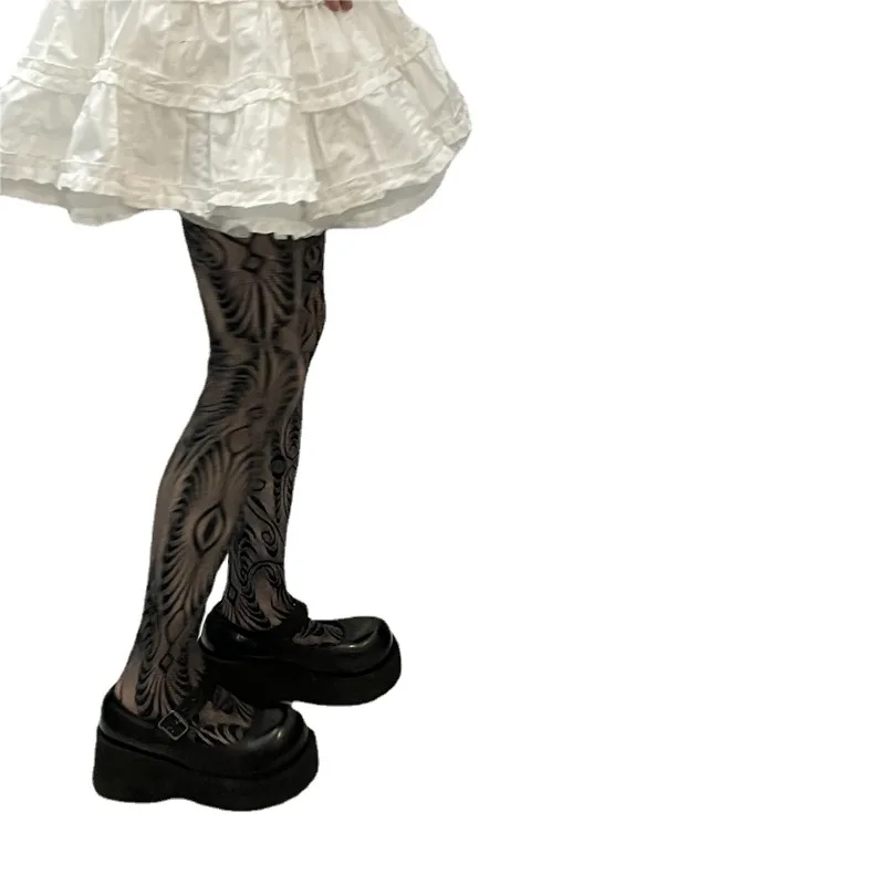 ロリータ風スイートガールズパンクスタイル花柄タイツ カラフルな太もも丈ストッキング ランジェリー レディースセクシー ホローアウトメッシュフィッシュネットパンティストッキング