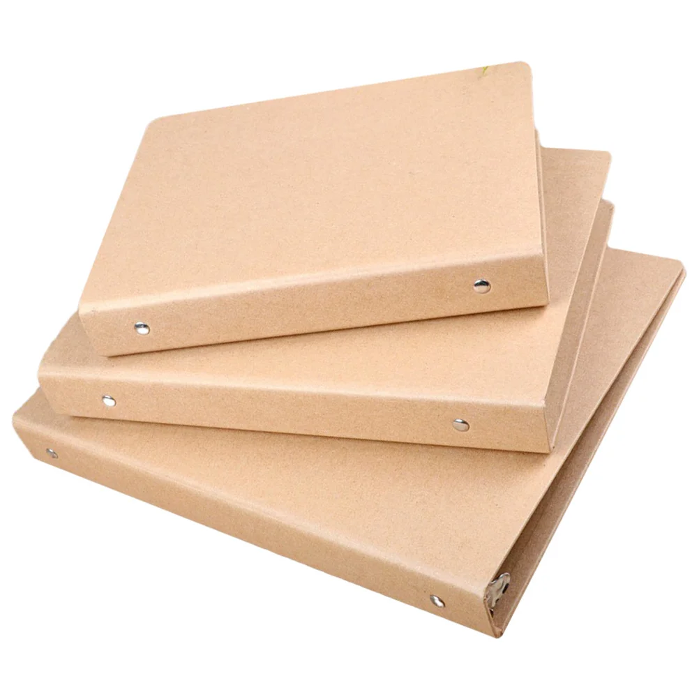 

3Pcs Kraft Paper Binder Notebook Cover Loose-Leaf Notebook Shell Refillable Shell for School Office Document Folder