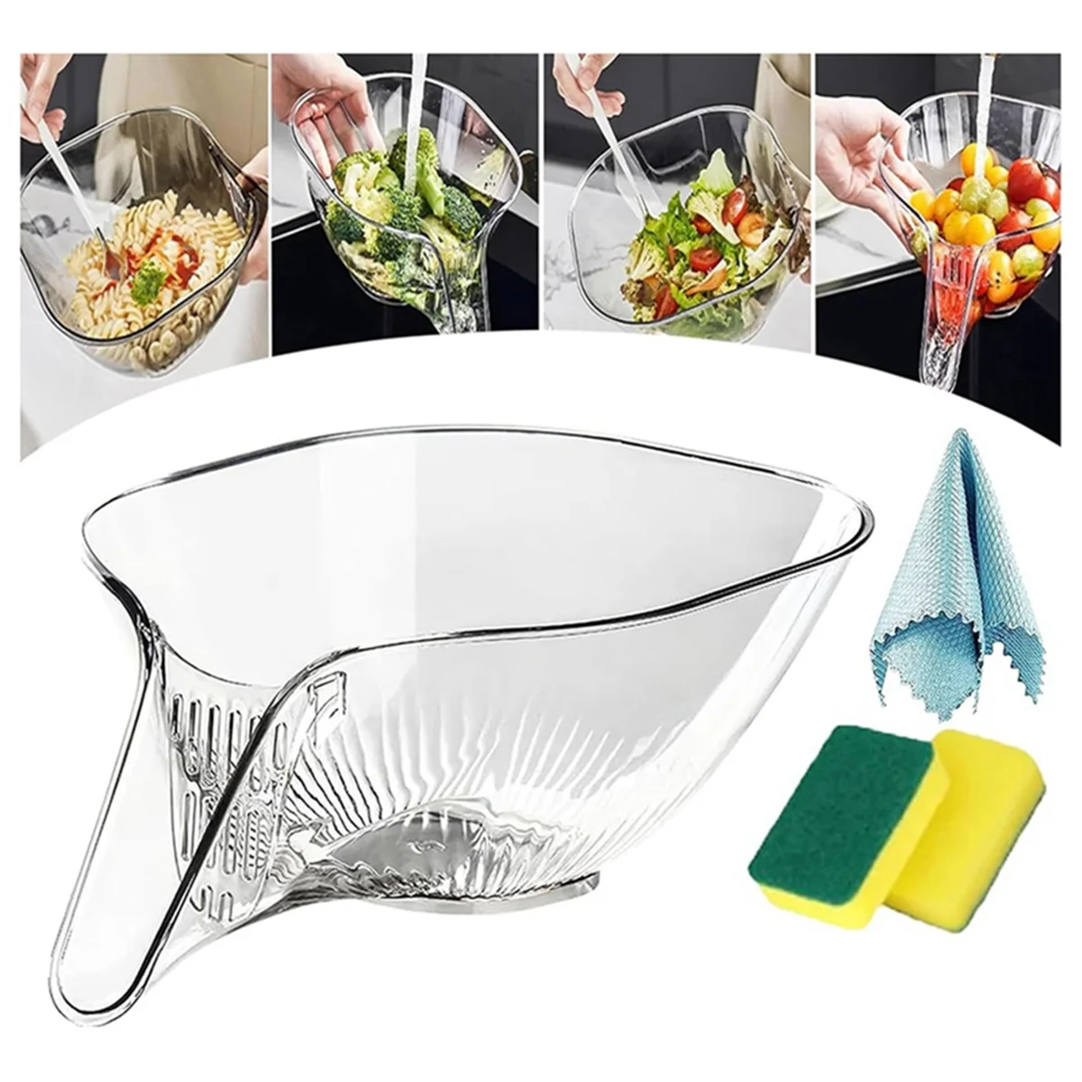 Multi-Functional Drain Basket, Drainage Basket Funnel, Kitchen Plastic Drainer Food Basket, Plastic White