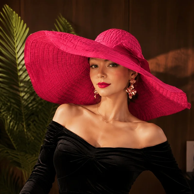 Women Wide Brim Straw Foldable UV Beach Hat Outdoor Travel Pool Picnic Garden Lightweight Summer Poolside Vacation Casual Wear
