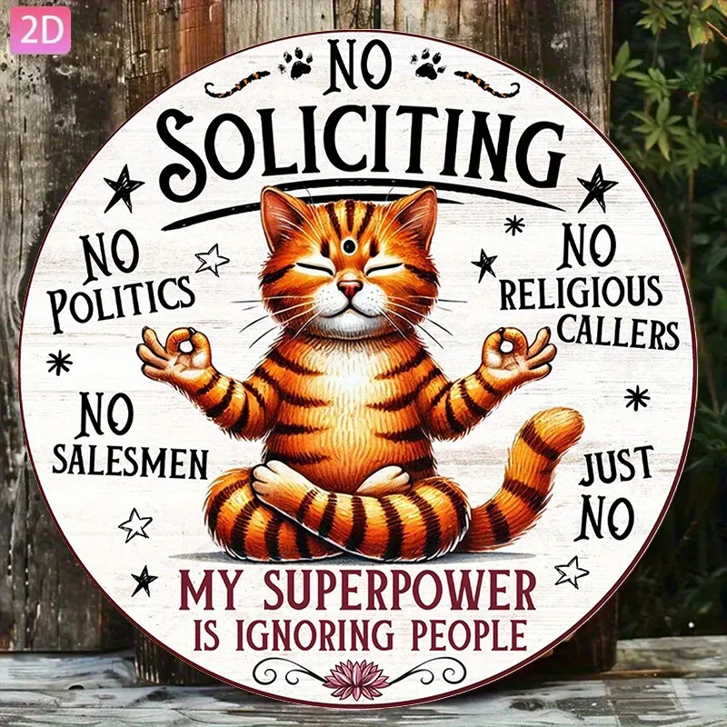 2D Flat - Flat 2D Wall Sign - of Vintage Aluminum | Round Decorative Plate Measuring 8.0X8.0 inch with a Humorous Cat Design for