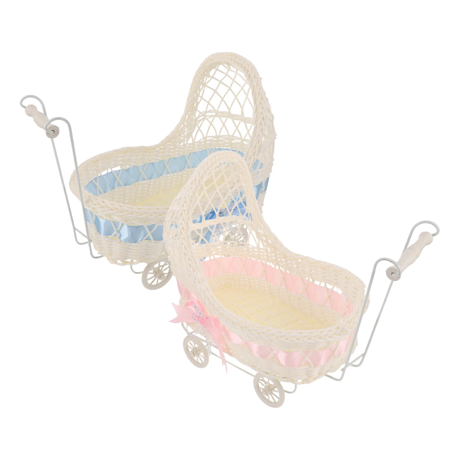 

2Pcs Mini Stroller Candy Basket Baby Shower Decoration Pink Blue Portable Centerpiece Party Favor Miniature Stroller Table Decor